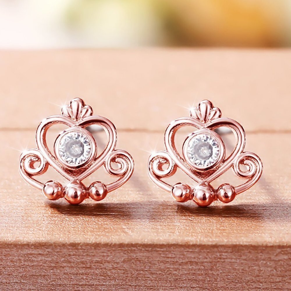 🎀 Princess Heart CZ 925 Silver Rose Gold Plated Earrings for Women,HA4497